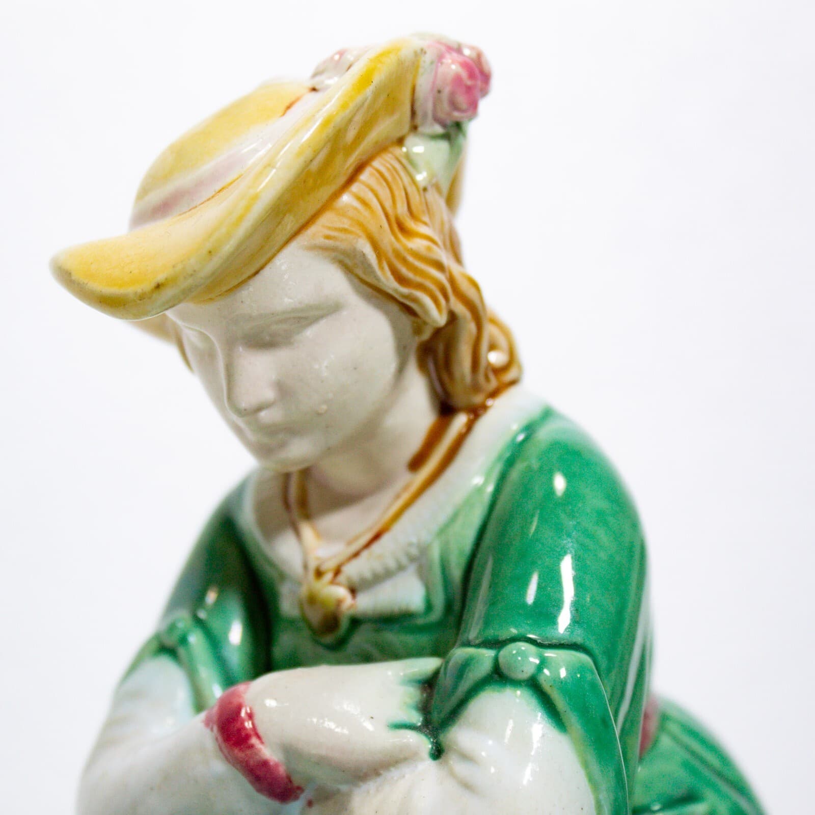Set of 2 MINTON MAJOLICA Boy And Girl Planters With Basket Flower Holder Figures - Thumbnail 3
