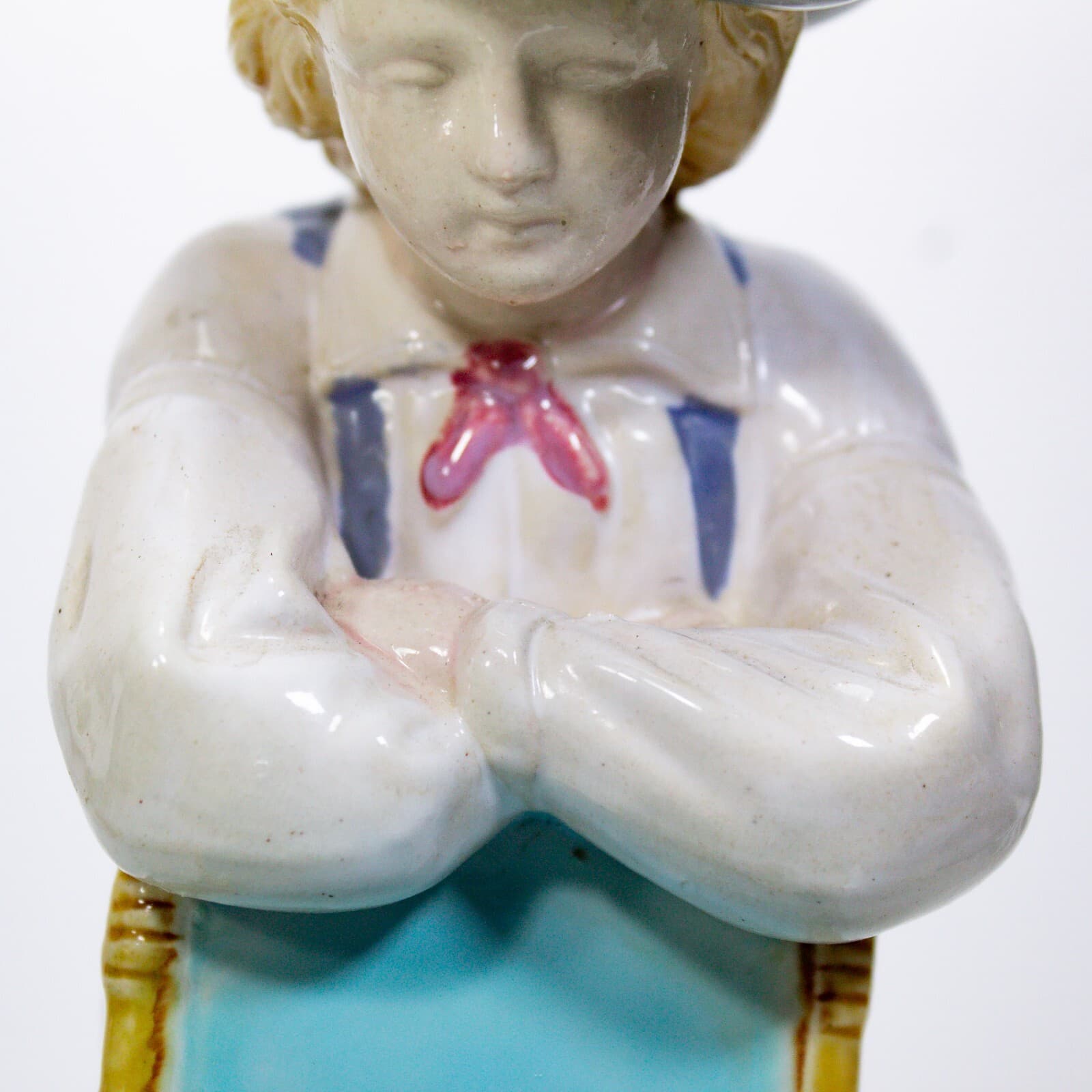 Set of 2 MINTON MAJOLICA Boy And Girl Planters With Basket Flower Holder Figures - Thumbnail 14