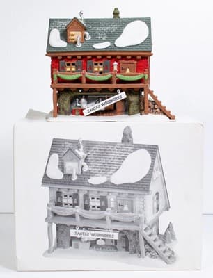 DEPARTMENT 56 "Santa's Woodworks" Porcelain Figurine House With Box & Light - Thumbnail 2