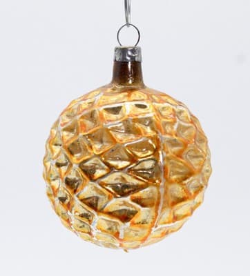 Antique European Bumpy Gold Mercury Glass Round Christmas Ornament RARE - Thumbnail 4