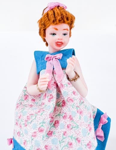 OOAK Girl Short Dress Red Curly Hair Miniature Porcelain Doll By PAT MELVIN - Thumbnail 2