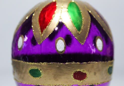 Vintage Glass Glitter Large Egg Hand Painted Poland Christmas Ornament - Thumbnail 3