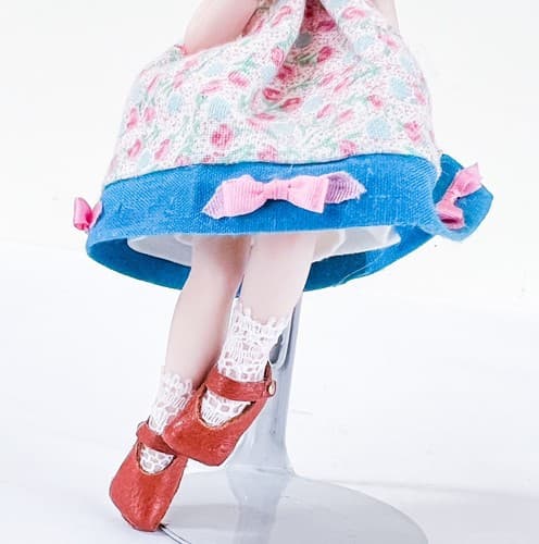 OOAK Girl Short Dress Red Curly Hair Miniature Porcelain Doll By PAT MELVIN - Thumbnail 3