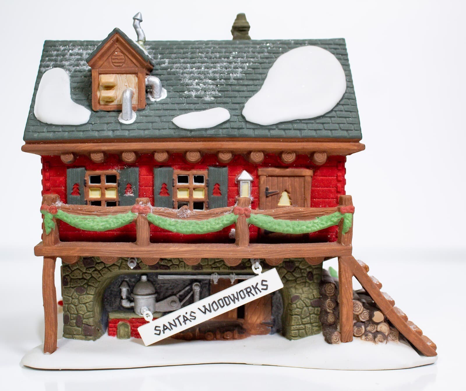DEPARTMENT 56 "Santa's Woodworks" Porcelain Figurine House With Box & Light - Thumbnail 3