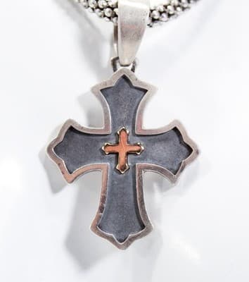 JAMES AVERY Sterling Silver Cross w/ 14kt Gold Cross Center & Oxidation Necklace - Thumbnail 3