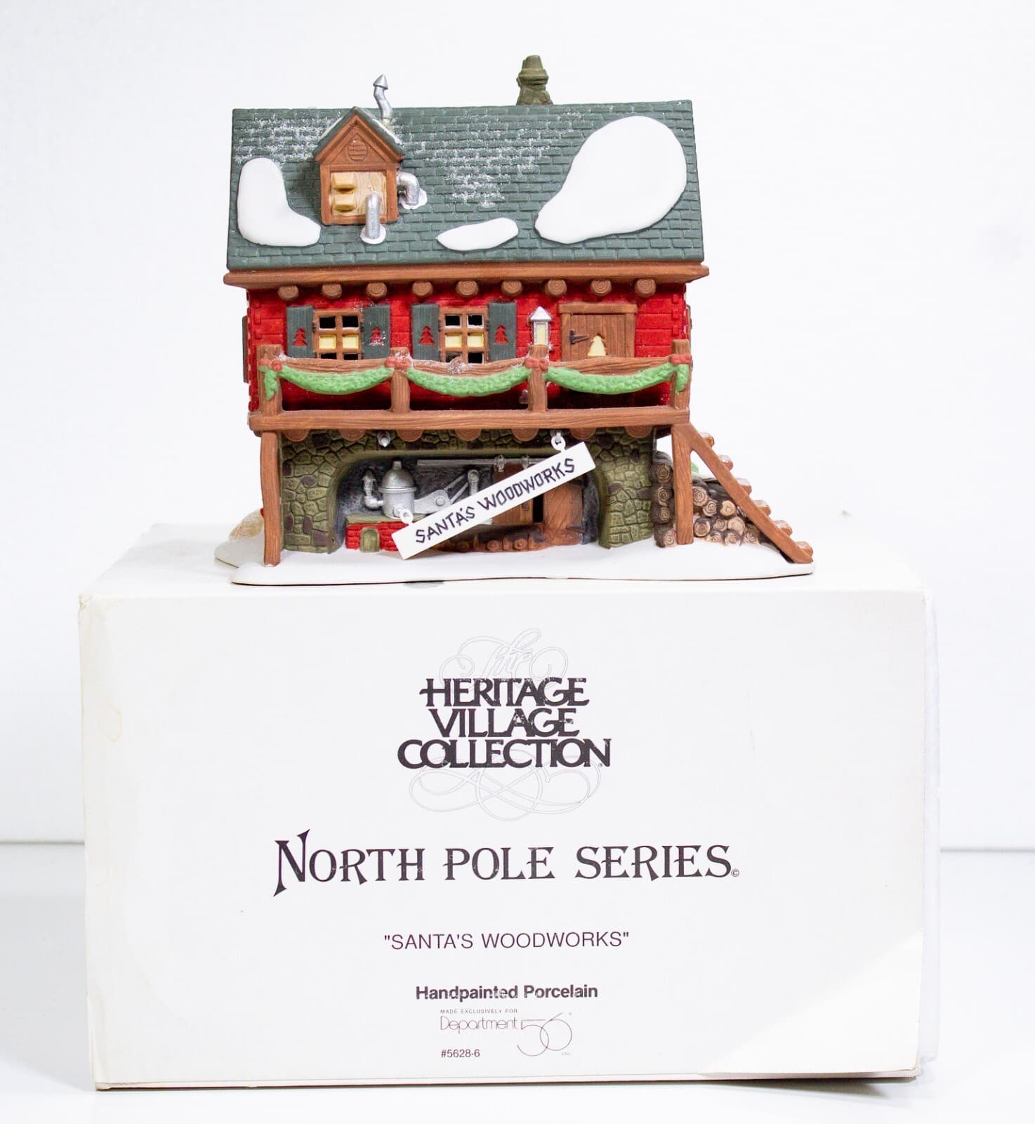 DEPARTMENT 56 "Santa's Woodworks" Porcelain Figurine House With Box & Light - Thumbnail 11