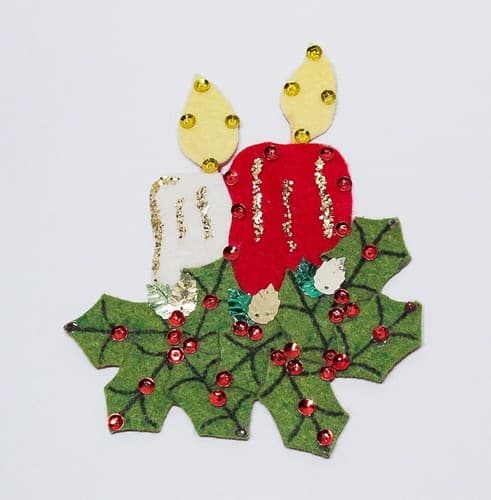 Vintage Handmade Felt Christmas Candles Red & White Magnet Ornament - Thumbnail 2