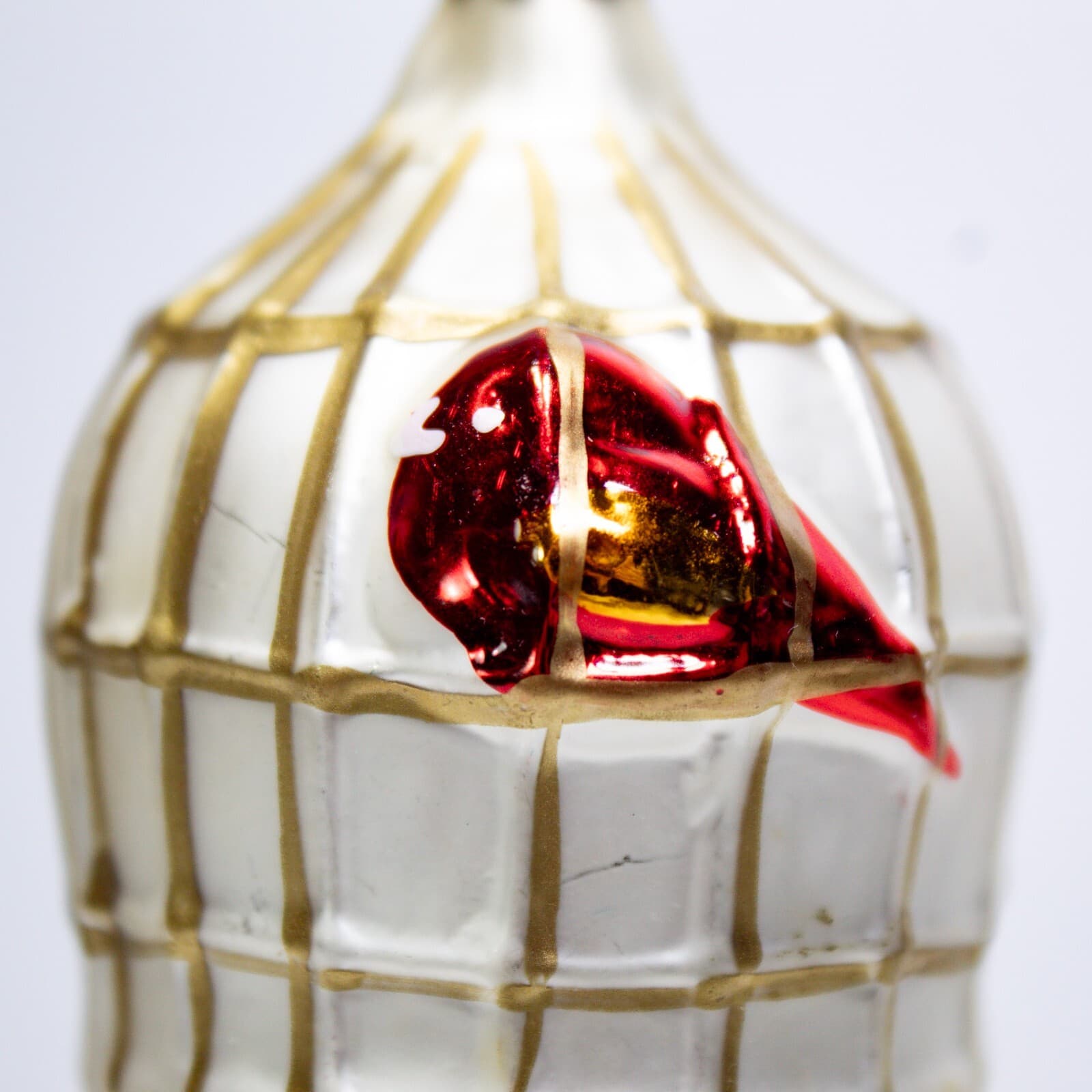 Vintage Slovakian Hand Blown Glass Birdcage Christmas Ornament - Thumbnail 3