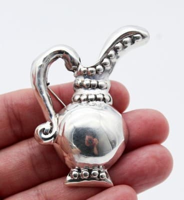 Vintage Mexico Sterling Silver 925 Fancy Pitcher Posey Holder Pin Brooch - Thumbnail 2