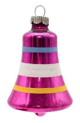 Shiny Brite Pink Stencil Striped Multicolor Bell Glass Christmas Ornament - Image 1