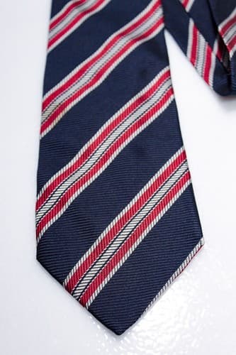 FENDI Roma Vintage Silk Striped Red/White/Navy Blue Luxury Men' Neck Tie 59" - Thumbnail 3