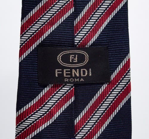 FENDI Roma Vintage Silk Striped Red/White/Navy Blue Luxury Men' Neck Tie 59" - Thumbnail 2