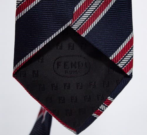 FENDI Roma Vintage Silk Striped Red/White/Navy Blue Luxury Men' Neck Tie 59" - Thumbnail 7
