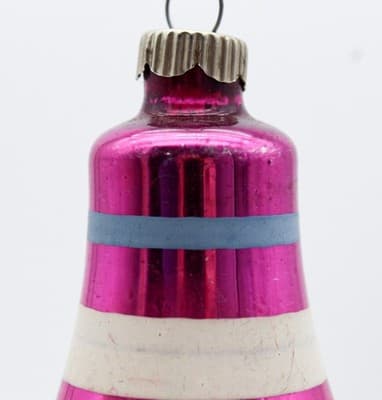 Shiny Brite Pink Stencil Striped Multicolor Bell Glass Christmas Ornament - Thumbnail 2