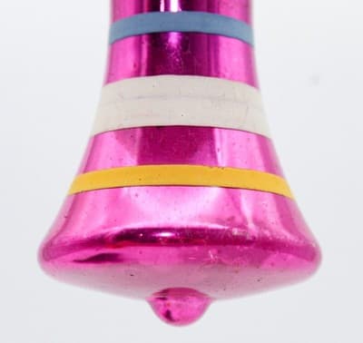 Shiny Brite Pink Stencil Striped Multicolor Bell Glass Christmas Ornament - Thumbnail 4