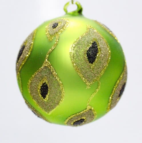 Vtg Blown Glass Green Micro Glass Glittered Hand Crafted Ball Christmas Ornament - Thumbnail 5