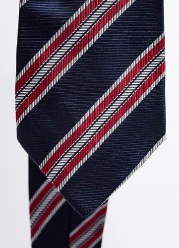 FENDI Roma Vintage Silk Striped Red/White/Navy Blue Luxury Men' Neck Tie 59" - Thumbnail 5