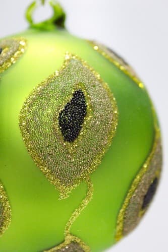Vtg Blown Glass Green Micro Glass Glittered Hand Crafted Ball Christmas Ornament - Thumbnail 3