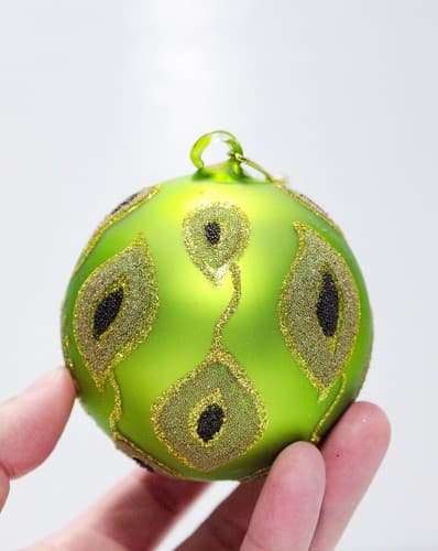 Vtg Blown Glass Green Micro Glass Glittered Hand Crafted Ball Christmas Ornament - Thumbnail 2