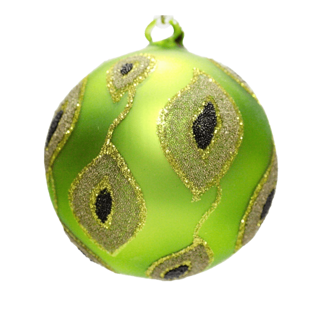 Vtg Blown Glass Green Micro Glass Glittered Hand Crafted Ball Christmas Ornament - Image 1