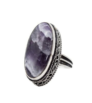 Vintage Sterling Silver 925 Natural Lace Amethyst Oval Cocktail Ring Size 8 - Image 1