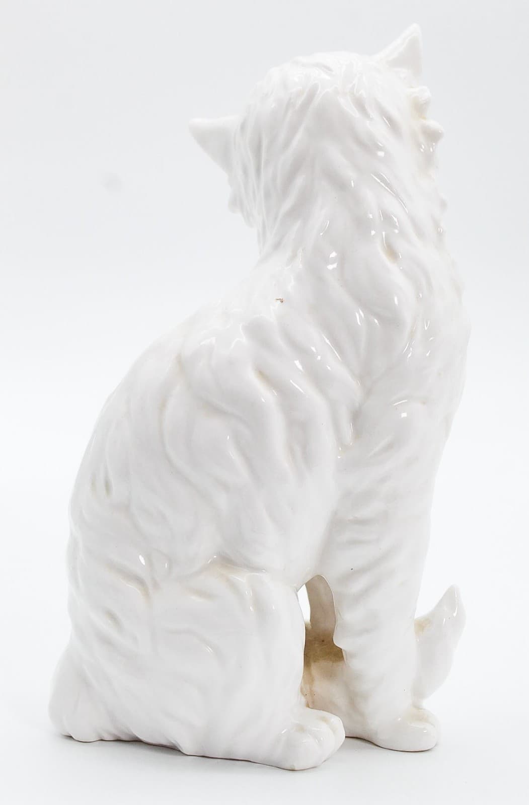 Vintage Hand Painted Face White Porcelain Large Cat Animal Figure - Thumbnail 2