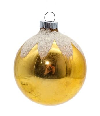 Shiny Brite Vintage Mica Snowcap Gold Ball Glass Christmas Ornament - Image 1
