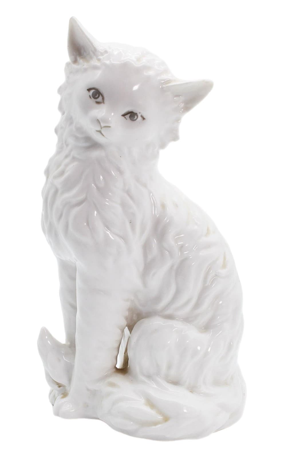 Vintage Hand Painted Face White Porcelain Large Cat Animal Figure - Image 1