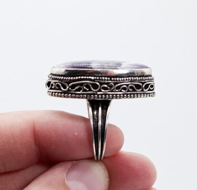 Vintage Sterling Silver 925 Natural Lace Amethyst Oval Cocktail Ring Size 8 - Thumbnail 7