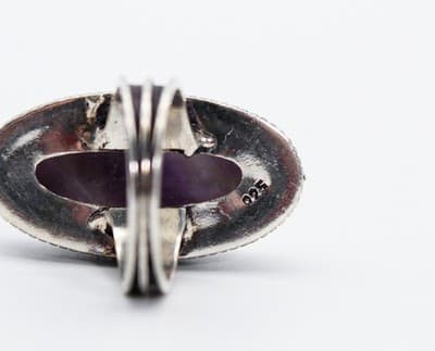 Vintage Sterling Silver 925 Natural Lace Amethyst Oval Cocktail Ring Size 8 - Thumbnail 5