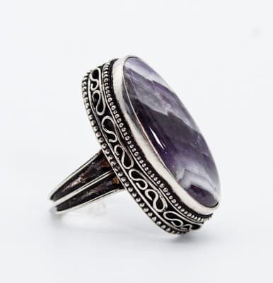 Vintage Sterling Silver 925 Natural Lace Amethyst Oval Cocktail Ring Size 8 - Thumbnail 3