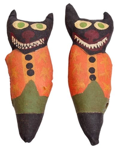 Vintage Primitive Folk Ark Halloween Cats Hand Painted Stuffed Dolls OOAK - Image 1