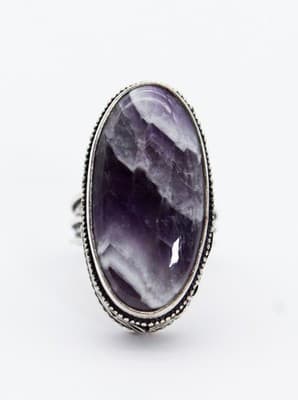 Vintage Sterling Silver 925 Natural Lace Amethyst Oval Cocktail Ring Size 8 - Thumbnail 2