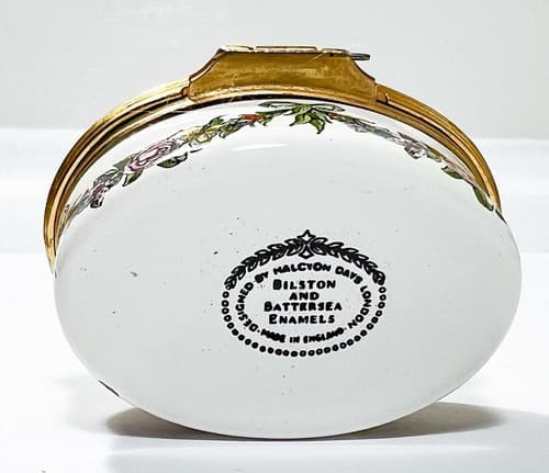 BILSTON & BATTERSEA ENAMELS Halcyon Days Hand Painted Floral 1978 Trinket Box - Thumbnail 5