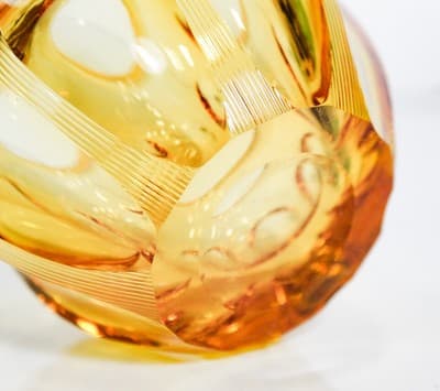 Gold-Amber Bohemian Cut Crystal Small Table Vase Made By WMF Rare - Thumbnail 6