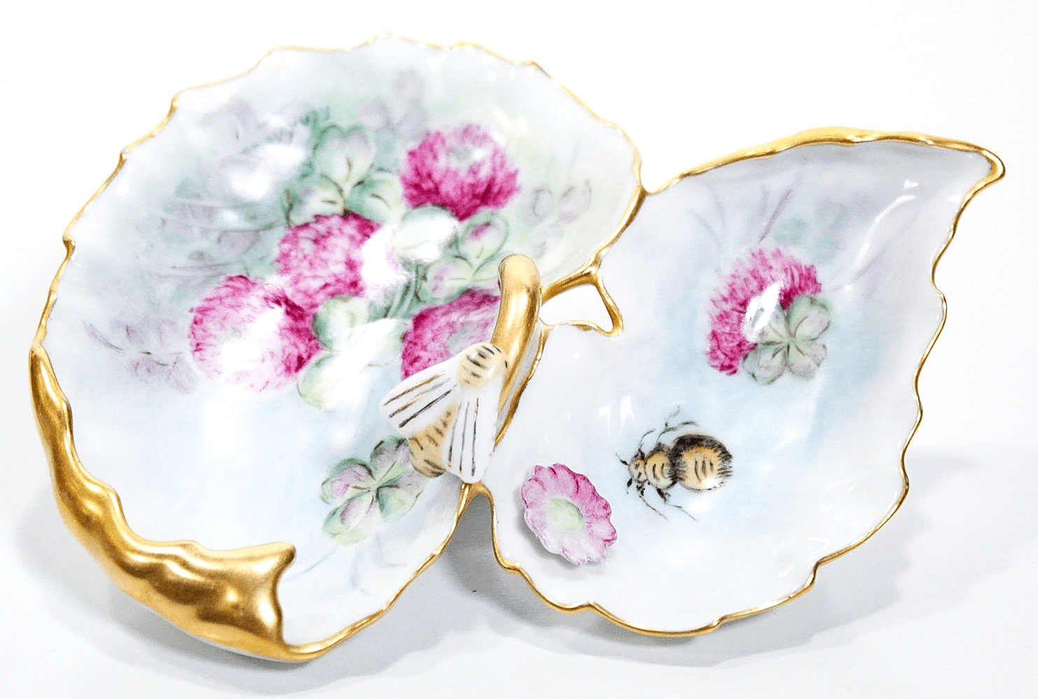 Antique LIMOGES France Floral & Bee Double Serving Porcelain Tray by B. Carlson