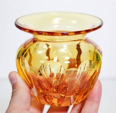 Gold-Amber Bohemian Cut Crystal Small Table Vase Made By WMF Rare - Thumbnail 4