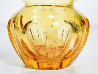 Gold-Amber Bohemian Cut Crystal Small Table Vase Made By WMF Rare - Thumbnail 2