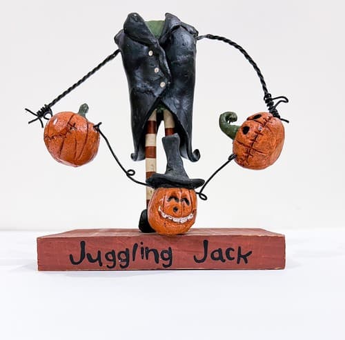 Vintage Primitive Style Juggling Jack Headless Pumpkin Halloween Decor Figure - Thumbnail 4