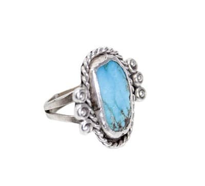 Vintage Native American Sterling Silver Natural Turquoise Ring Size 2.5