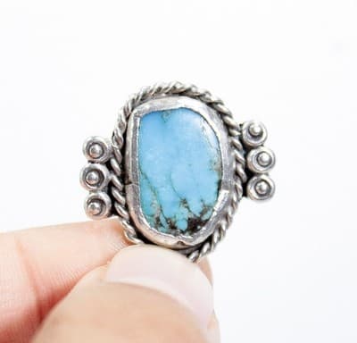 Vintage Native American Sterling Silver Natural Turquoise Ring Size 2.5 - Thumbnail 6