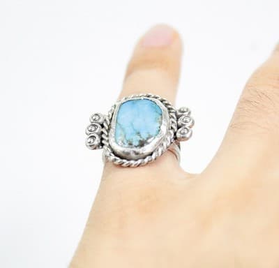 Vintage Native American Sterling Silver Natural Turquoise Ring Size 2.5 - Thumbnail 2