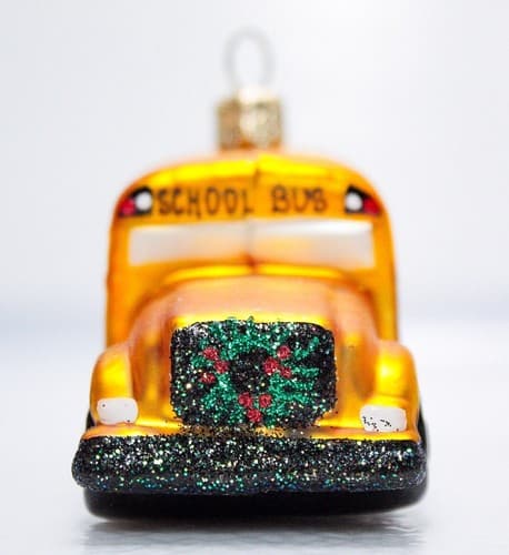 Vintage 2003 Poland Christmas Wreath Glass Yellow School Bus Holiday Ornament - Thumbnail 4