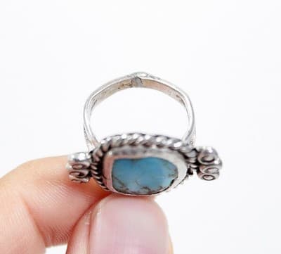 Vintage Native American Sterling Silver Natural Turquoise Ring Size 2.5 - Thumbnail 5