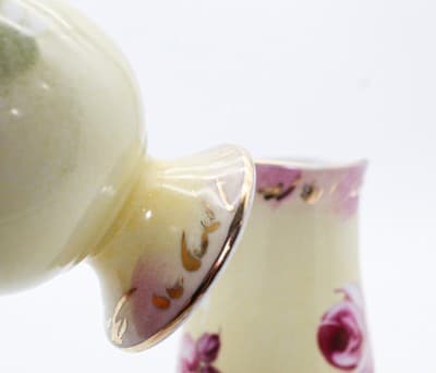Pair Of Vintage LIMOGES China Hand Painted Pink Roses Flower Porcelain Vases - Thumbnail 7