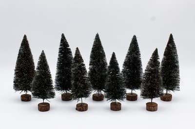 9 Vintage Bottle Brush Trees Christmas Village Wood Base Accessories - Thumbnail 4