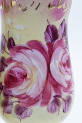 Pair Of Vintage LIMOGES China Hand Painted Pink Roses Flower Porcelain Vases - Thumbnail 4