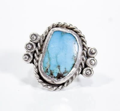 Vintage Native American Sterling Silver Natural Turquoise Ring Size 2.5 - Thumbnail 3