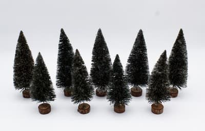 9 Vintage Bottle Brush Trees Christmas Village Wood Base Accessories - Thumbnail 6