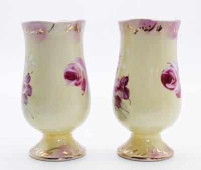 Pair Of Vintage LIMOGES China Hand Painted Pink Roses Flower Porcelain Vases - Thumbnail 2